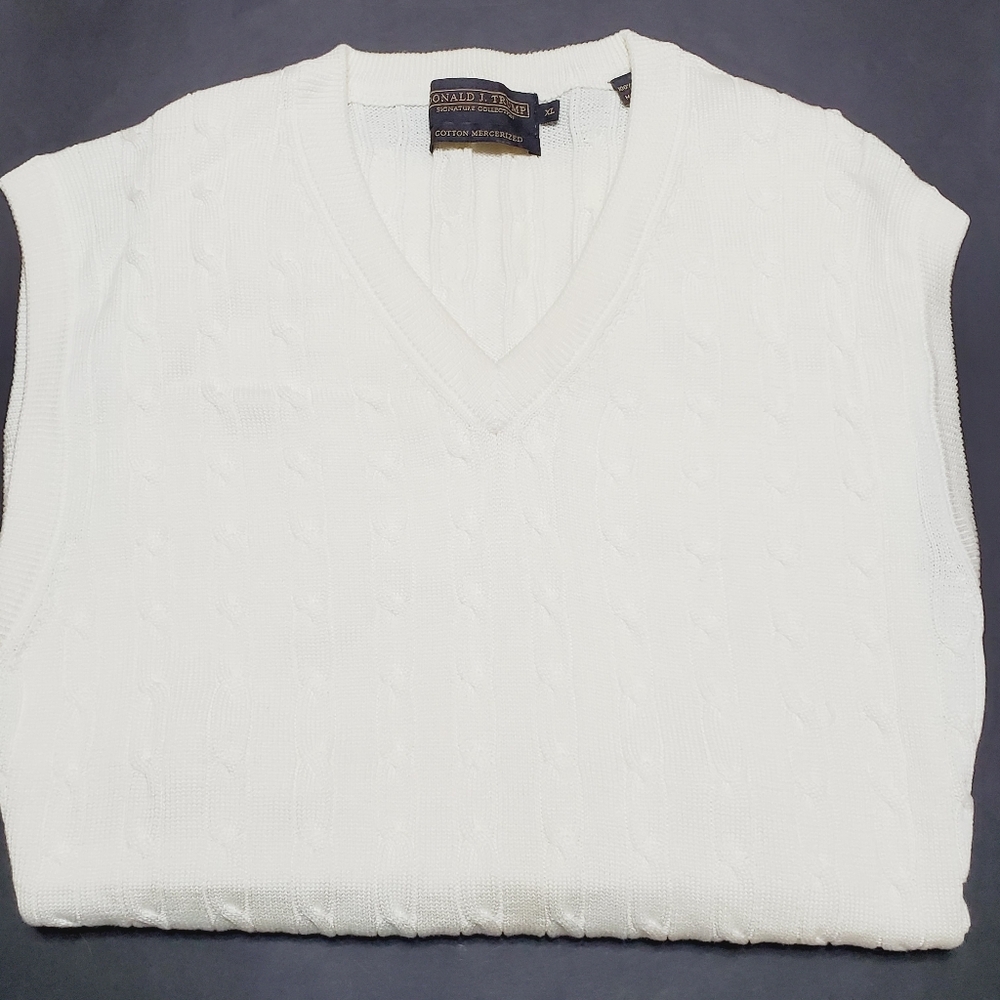 Donald J.  Trump Cream Cableknit Pattern Men's Sweater Vest XL Mercerized